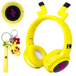 svyhuok kids wireless bluetooth headphones,cute pikachu over-ear headphones with built-in microphone,wireless and wired headset for phones,tablets,pc,laptop, for boys girls toddler,yellow