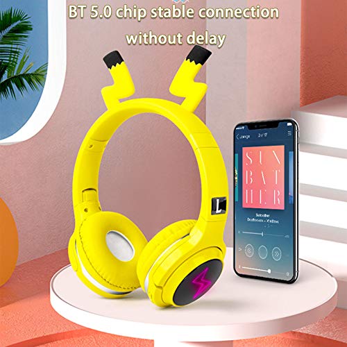 SVYHUOK Kids Wireless Bluetooth Headphones,Cute Pikachu Over-Ear Headphones with Built-in Microphone,Wireless and Wired Headset for Phones,Tablets,PC,Laptop, for Boys Girls Toddler,Yellow