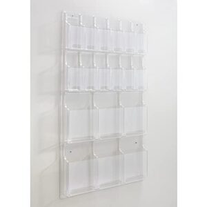 safco products clear literature rack, combination, 6 magazine pockets, 12 pamphlet pockets,45"x30"x2",5600cl
