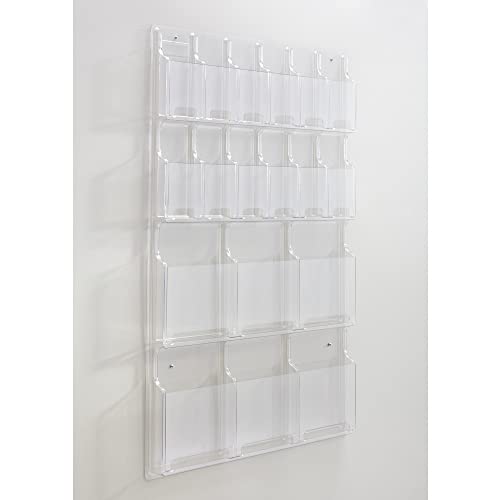 Safco Products Clear Literature Rack, Combination, 6 Magazine Pockets, 12 Pamphlet Pockets,45"x30"x2",5600CL