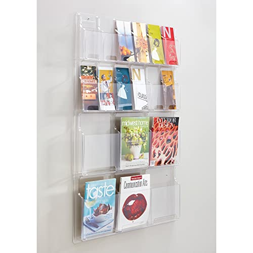 Safco Products Clear Literature Rack, Combination, 6 Magazine Pockets, 12 Pamphlet Pockets,45"x30"x2",5600CL