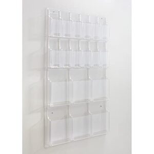 Safco Products Clear Literature Rack, Combination, 6 Magazine Pockets, 12 Pamphlet Pockets,45"x30"x2",5600CL