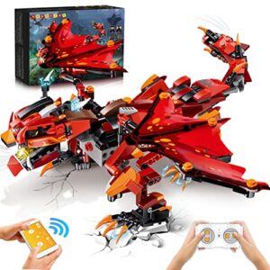 hogokids remote & app controlled dragon building set - stem projects for kids ages 8-12 rechargeable fire dragon kit gift for boys girls 8 9 10 11 12 13 14+ years old new 2022 (485 pieces)
