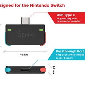 GENKI Audio Bluetooth 5.0 Adapter for Nintendo Switch/Switch Lite/PS4/PS5/PSVR2 - Compatible with All BT Headphones & Airpods, Low Latency with aptX Technology (Neon)