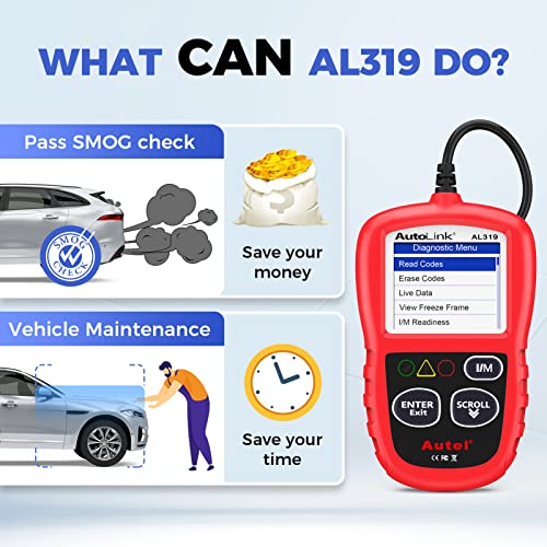 Autel OBD2 Scanner Autolink AL319 Code Reader Read and Erase Codes Check State Emission Monitor Status Powerful Scan and Car Diagnostic Tool