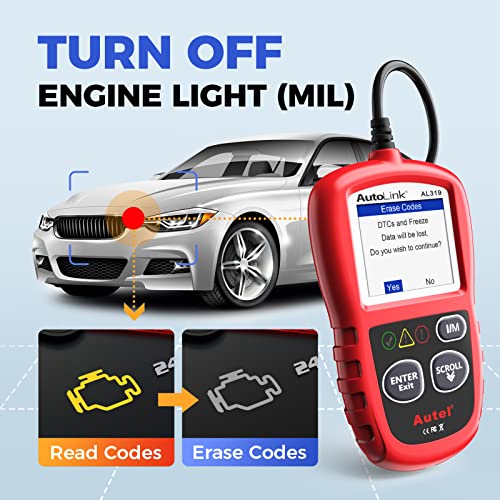 Autel OBD2 Scanner Autolink AL319 Code Reader Read and Erase Codes Check State Emission Monitor Status Powerful Scan and Car Diagnostic Tool