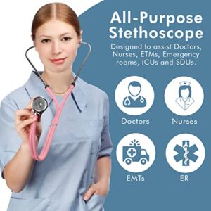 Novamedic Dual Head Sprague Rappaport Stethoscope, Pink, 30 inch First Aid Stethoscope for Nurses, Doctors, ETMs, Nursing Homes, Cardiac Diagnostic, Cardiology and Medical Supplies Kit