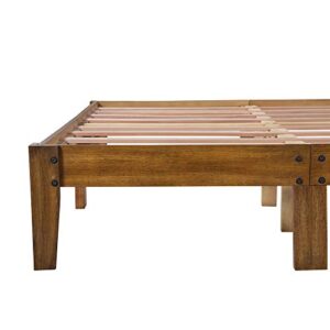 PrimaSleep 14 Inch Solid Wood Platform Bed Frame, Queen, Light Brown
