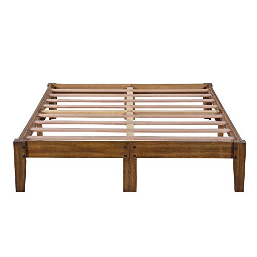 PrimaSleep 14 Inch Solid Wood Platform Bed Frame, Queen, Light Brown