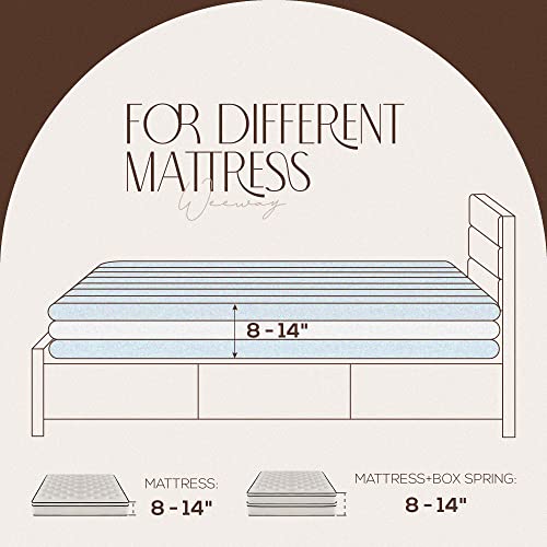 WEEWAY King Bed Frame Platform Bed with Linen Fabric Upholstered Headboard and Wooden Slats Support, Heavy Duty Mattress Foundation, No Box Spring Needed, Easy Assembly, Dark Grey