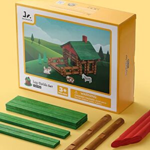 SainSmart Jr. 110 PCS Wooden Log Cabin Set Building House Toy for Toddlers, Classic STEM Construction Kit with Colorful Wood Logs Blocks for 3+ Years Old