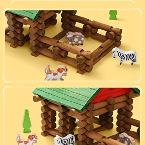 SainSmart Jr. 110 PCS Wooden Log Cabin Set Building House Toy for Toddlers, Classic STEM Construction Kit with Colorful Wood Logs Blocks for 3+ Years Old