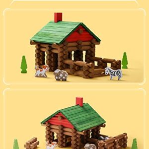 SainSmart Jr. 110 PCS Wooden Log Cabin Set Building House Toy for Toddlers, Classic STEM Construction Kit with Colorful Wood Logs Blocks for 3+ Years Old