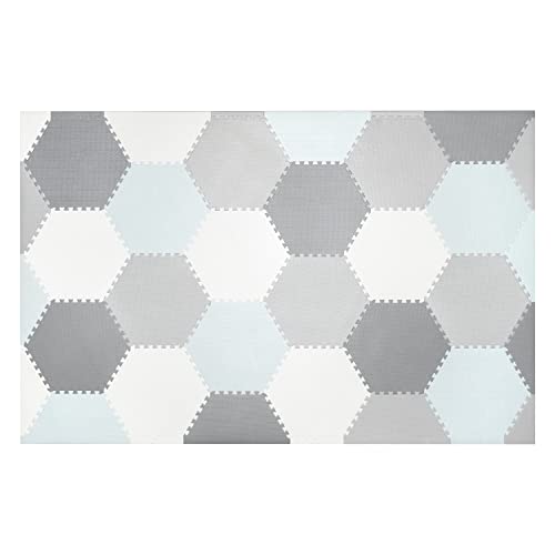 Baby Brielle Soft Non-Toxic Extra Thick Interlocking Hexagon Tile Foam for Babies and Toddlers - Exercise Mats for Crawling, Playing Grey & White Floor Mat for Nursery, Play Room - 48”x72”, 38 Pieces