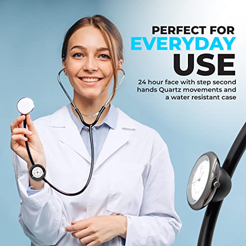 Nurse Stethoscope Watch with Second Hand - Black - Attaches Directly to Stethoscope for All Medical Professionals