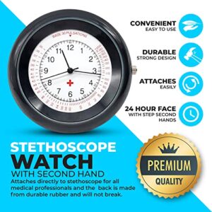 Nurse Stethoscope Watch with Second Hand - Black - Attaches Directly to Stethoscope for All Medical Professionals