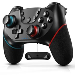 diswoe switch controller, wireless pro controller for switch/switch lite/switch oled, switch remote gamepad with joystick, adjustable turbo vibration with programmable function - black