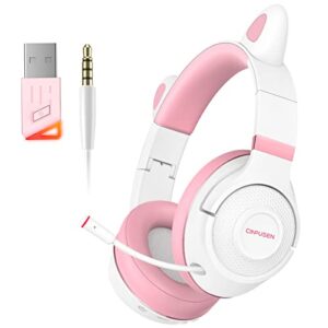 2.4ghz wireless gaming headset for pc, ps5, ps4, macbook, with microphone, over-ear bluetooth gaming headphones for cell phone, soft earmuff - 25 hours playtime, only wired mode for xbox series, pink