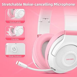 2.4Ghz Wireless Gaming Headset for PC, PS5, PS4, MacBook, with Microphone, Over-Ear Bluetooth Gaming Headphones for Cell Phone, Soft Earmuff - 25 Hours Playtime, Only Wired Mode for Xbox Series, Pink