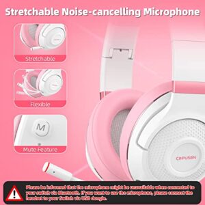 2.4Ghz Wireless Gaming Headset for PC, PS5, PS4, MacBook, with Microphone, Over-Ear Bluetooth Gaming Headphones for Cell Phone, Soft Earmuff - 25 Hours Playtime, Only Wired Mode for Xbox Series, Pink