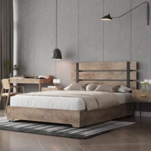 Queen Bed Frame with 4 Storage Drawers, Rustic Wooden Headboard and Footboard Platform Bed Frame with Strong Wood Slats and 9 Metal Legs Support, No Box Spring Needed, Easy Assembly, Wood-grain Brown