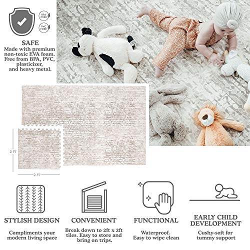 Famokids - Baby Play Mat, Tummy Time Mat, Soft & Comfortable Foam Play Mat for Baby, Interlocking Foam Mat, Non-Toxic & Waterproof Mat, Medium, 4 x 6 ft, Amber (Beige)