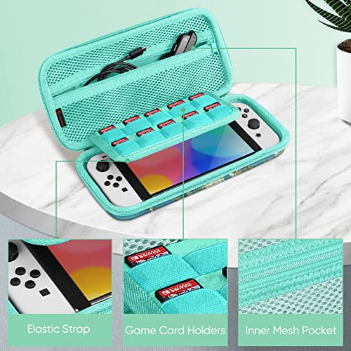 Fintie Carrying Case for Nintendo Switch OLED Model 2021/Switch 2017, [Shockproof] Hard Shell Protective Cover Travel Bag w/10 Game Card Slots for Switch Console Joy-Con & Accessories, Blossom