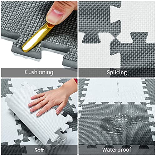 qqpp EVA Rubber 18 Tiles Interlocking Puzzle Foam Floor Mats - Baby Play Mat for Playing | Exercise Mat for Home Workout. Gray. QC-Lb18N