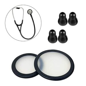replacement accessories kit fits classic 3 cardiology 3 & cardiology 4 stethoscope for littman stethoscope replacement parts & stethoscope bell cover diaphragm and eartips earbud replacement parts. (black)