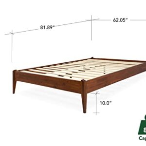 Bme Dinkee Solid Wood Platform Bed Frame and Alden Solid Wood Nightstand with 1-Drawer for Bedroom Collection - Easy Assembly, Mid Century Style (Dark Chocolate, Queen)