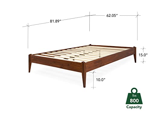 Bme Dinkee Solid Wood Platform Bed Frame and Alden Solid Wood Nightstand with 1-Drawer for Bedroom Collection - Easy Assembly, Mid Century Style (Dark Chocolate, Queen)