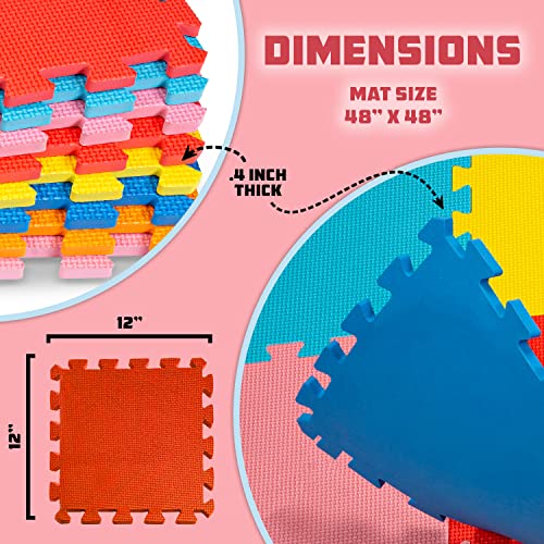 ToyVelt Foam Play Mat for Baby Kids Interlocking Foam Puzzle Floor Mats – EVA Non Toxic for Crawling, Exercise, Playroom, Play Area, Baby Nursery - 16 Tiles, Solid Colors