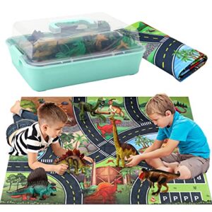 Deejoy Dinosaur Toys,Activity Play Mat & Trees & rockery,Realistic Jurassic Dinosaur Playset to Create a Dino World Including T-Rex,Triceratops,Velociraptor,Great Gift for Boys Girls 3-5