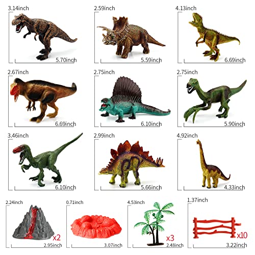 Deejoy Dinosaur Toys,Activity Play Mat & Trees & rockery,Realistic Jurassic Dinosaur Playset to Create a Dino World Including T-Rex,Triceratops,Velociraptor,Great Gift for Boys Girls 3-5