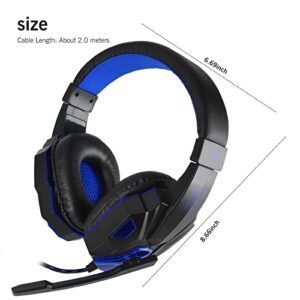 Atrasee Stereo Gaming Headset with Mic for PS4 PC PS5 Xbox One Nintendo Switch, Noise Cancelling Headphones Over Ear with Surround Bass, Soft Earmuffs, LED Light, 3.5mm Aux for Mac Laptop, Blue