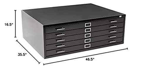 Safco Products Flat File for 42" W x 30" D Documents, 5-Drawer (Additional Options Sold Separately), Black