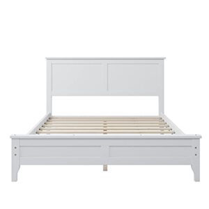 White Full Bed Frame with Headboard and Footboard , Full Size Platform Bed with Wood Slats Support , Wood Kids Full Size Bed Frame for Boys, Girls ,No Box Spring Needed (Full ,White)