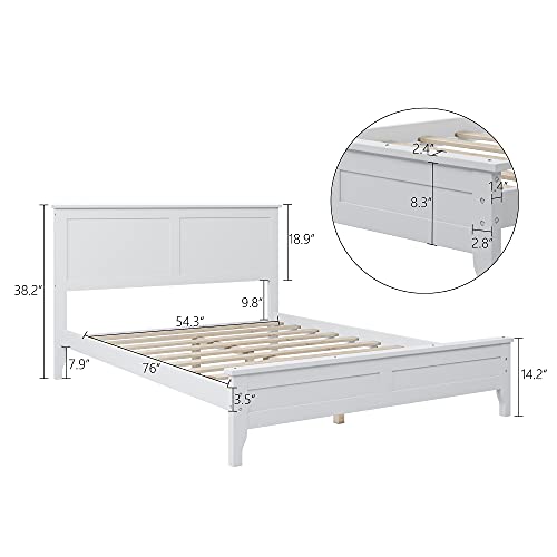 White Full Bed Frame with Headboard and Footboard , Full Size Platform Bed with Wood Slats Support , Wood Kids Full Size Bed Frame for Boys, Girls ,No Box Spring Needed (Full ,White)