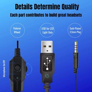 HP Headset with Microphone for PC, Wired, PS5 Headset Wired Headphones with Mic, PS4 Gaming Headset with Mic, Nintendo Switch, Laptop, Headphones Wired and LED Light