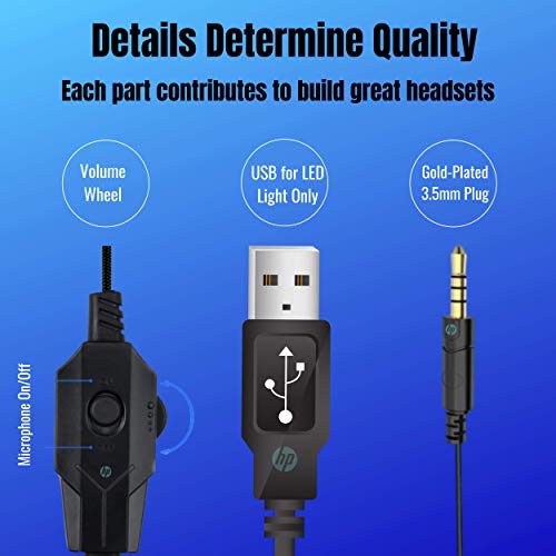 HP Headset with Microphone for PC, Wired, PS5 Headset Wired Headphones with Mic, PS4 Gaming Headset with Mic, Nintendo Switch, Laptop, Headphones Wired and LED Light