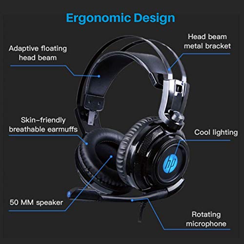 HP Headset with Microphone for PC, Wired, PS5 Headset Wired Headphones with Mic, PS4 Gaming Headset with Mic, Nintendo Switch, Laptop, Headphones Wired and LED Light