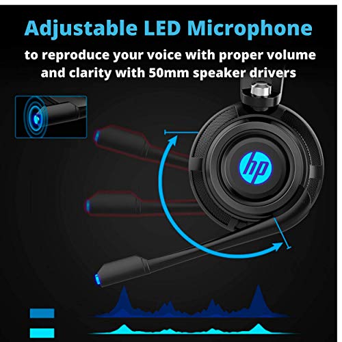 HP Headset with Microphone for PC, Wired, PS5 Headset Wired Headphones with Mic, PS4 Gaming Headset with Mic, Nintendo Switch, Laptop, Headphones Wired and LED Light