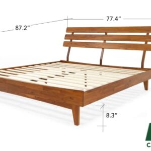 Bme Caden 15 Inch Deluxe Bed Frame with Adjustable Headboard - Mid Century, Retro Style with Acacia Wood - No Box Spring Needed - 12 Strong Wood Slat Support - Easy Assembly - Caramel, King