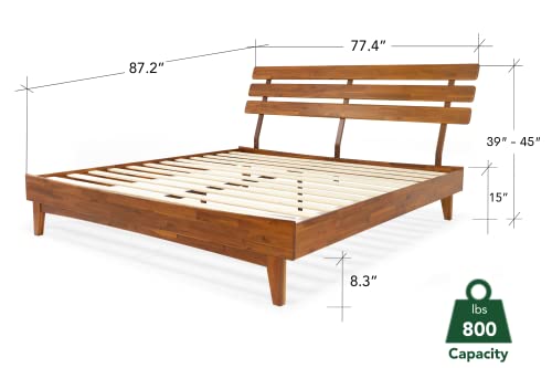 Bme Caden 15 Inch Deluxe Bed Frame with Adjustable Headboard - Mid Century, Retro Style with Acacia Wood - No Box Spring Needed - 12 Strong Wood Slat Support - Easy Assembly - Caramel, King