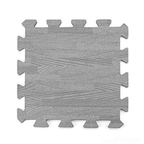 Tebery 16 Pieces Printed Wood Grain Interlocking Floor Tiles 3/8-Inch Thick EVA Foam Grey Puzzle Floor Mat