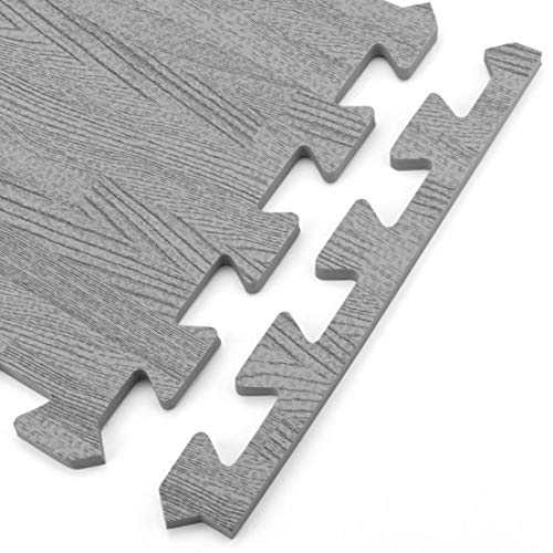 Tebery 16 Pieces Printed Wood Grain Interlocking Floor Tiles 3/8-Inch Thick EVA Foam Grey Puzzle Floor Mat