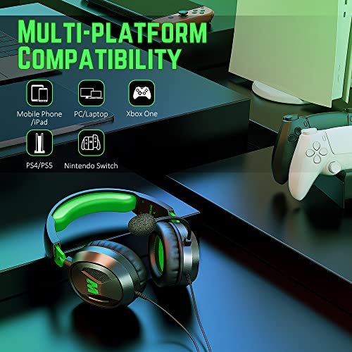 WolfLawS G9300 Gaming Headset Headphones for PS4 PS5 Xbox One PC Switch with Microphone, Over Ear Gaming Headsets with Bass Surround Sound, Memory Foam Ear Pads for Game Boy Sony PSP Sega Gensis