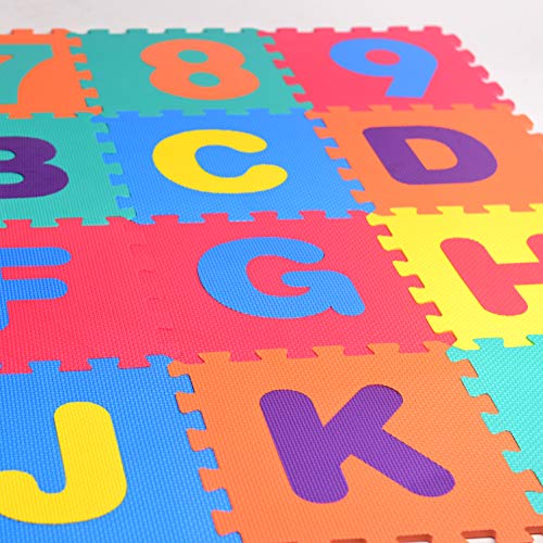 Alphabet & Numbers Rubber EVA Foam Puzzle Play Mat Floor. 36 Interlocking playmat Tiles (Tile:12X12 Inch/36 Sq.feet Coverage). Ideal for Crawling Baby, Infant, Classroom, Toddlers, Kids, Gym Workout