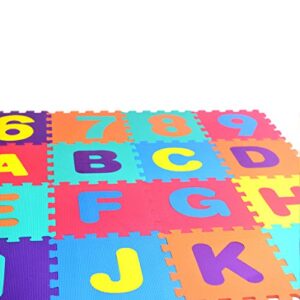 Alphabet & Numbers Rubber EVA Foam Puzzle Play Mat Floor. 36 Interlocking playmat Tiles (Tile:12X12 Inch/36 Sq.feet Coverage). Ideal for Crawling Baby, Infant, Classroom, Toddlers, Kids, Gym Workout