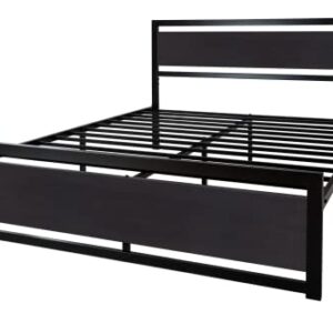 MERRLAND Queen Size Bed Frame with Wood Headboard and Footboard, Solid and Stable, No Box Spring Needed, Easy Assembly, Noise Free, Black